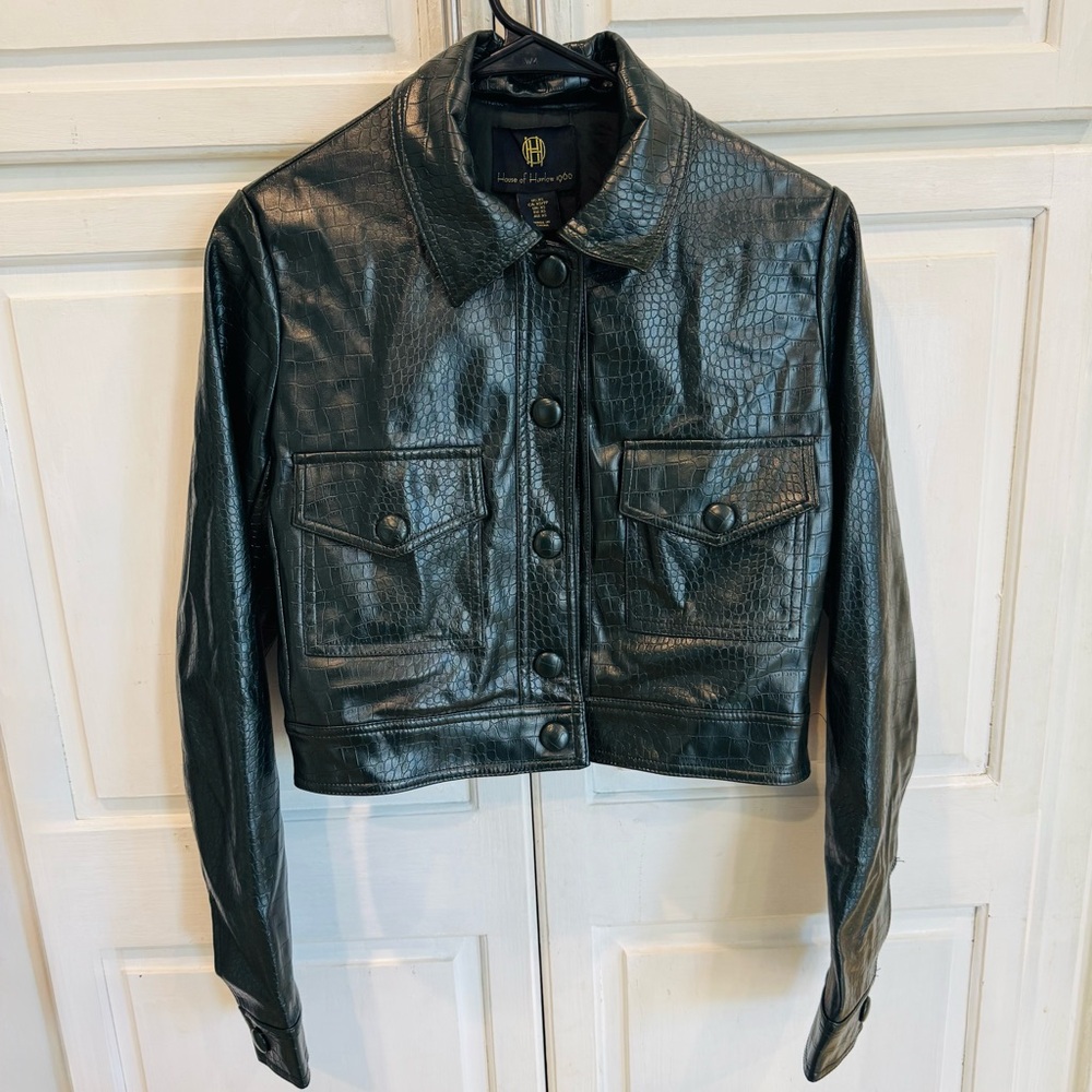 House of Harlow 1960 Croc-Embossed Black Leather Jacket